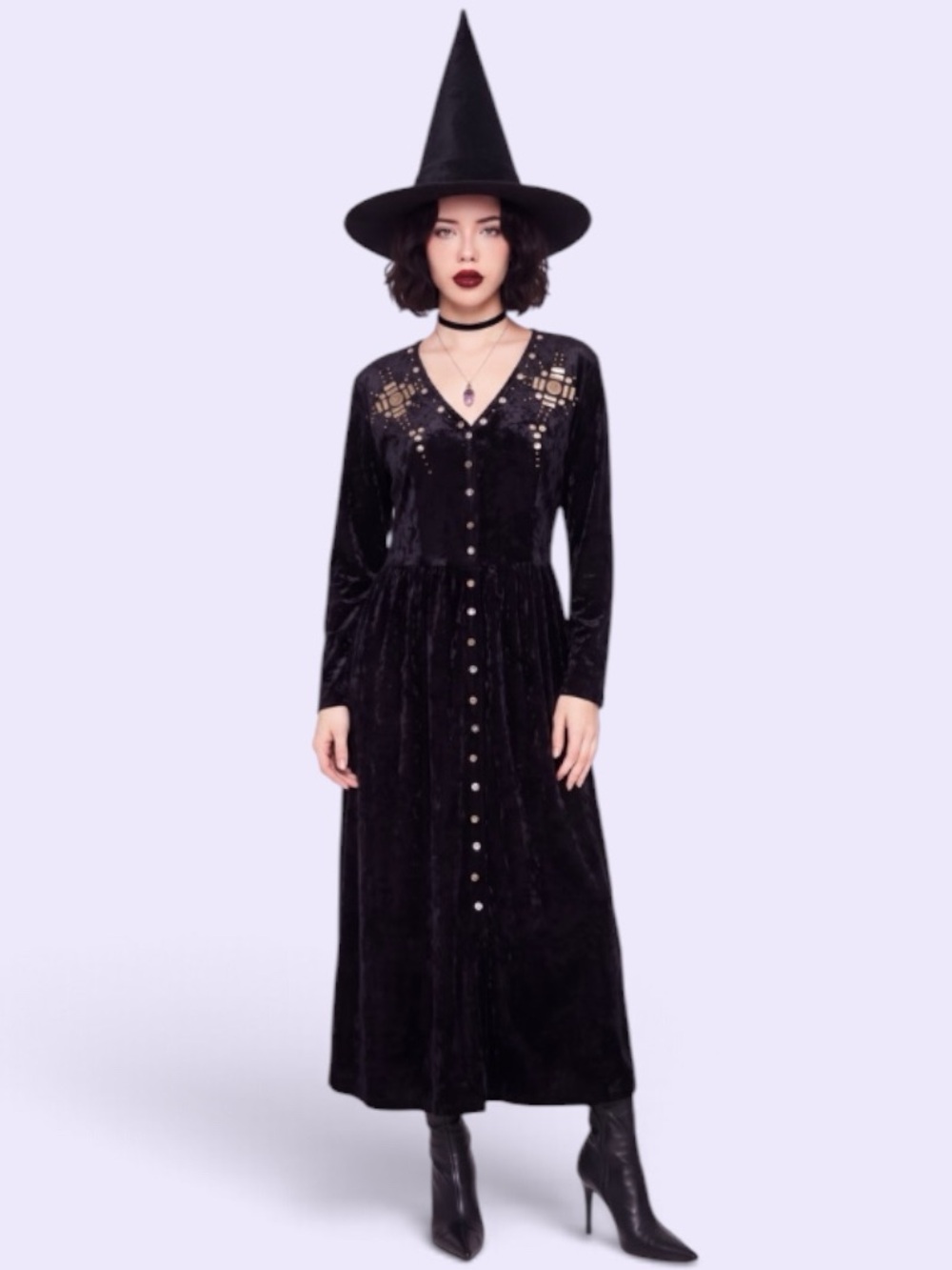 Vintage 90s black stevie nicks embellished velvet maxi Halloween witch costume